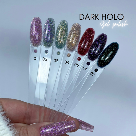 LOT DE 7 DARK HOLO GEL POLISH